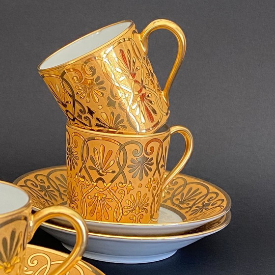 Image 1 of Juego de 6 tazas de café espresso de porcelana Bernardaud Limoges con dorado