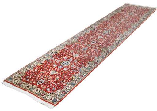 Origineel Hereke wollen tapijt, antiek, 350 x 80 cm