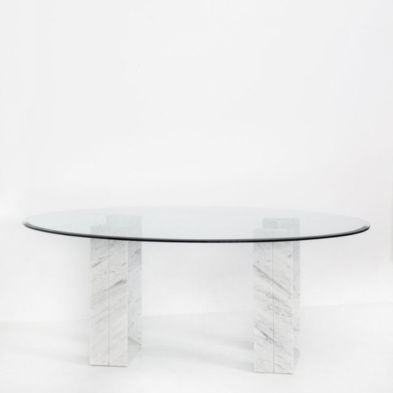 Tisch aus Carrara-Marmor und Glas. Modell „Diapason“ von Cattelan Italia. 90er Jahre. – Esstische, Marble (photo 3 of 15)