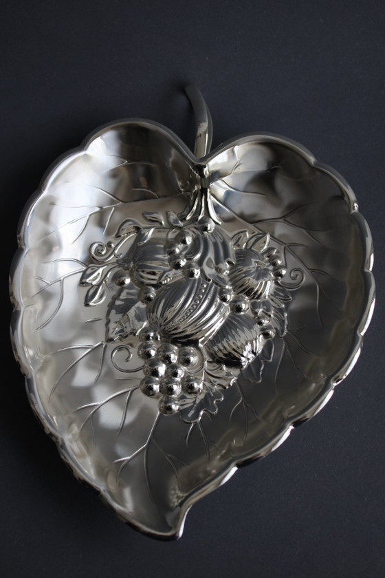 Image 1 of Ciotola BMF, porta caramelle, ciotola a forma di foglia con motivo a rilievo, placcata in argento, vintage