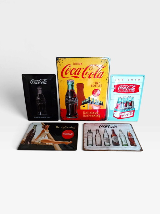5 x Coca-Cola Signs / Gebogen reclameborden / Geen emaille