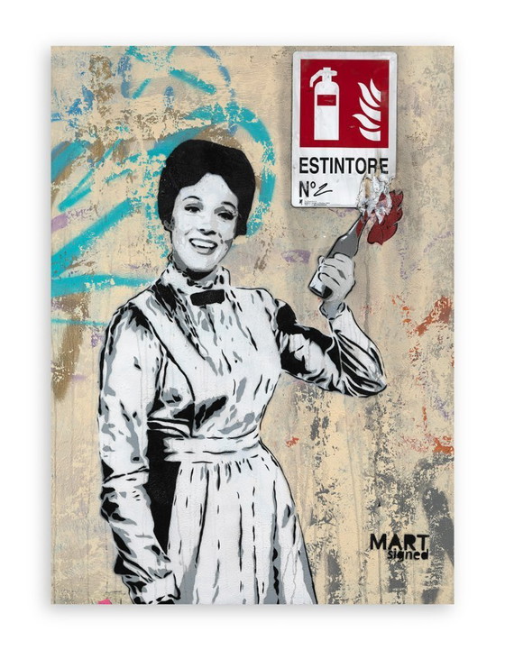 Image 1 of MART SIGNED (New Pop Street Art oder Urban Pop). Ohne Titel, 2021. Collage und Mischtechnik auf Holzplatte – 110 × 72 × 2 cm