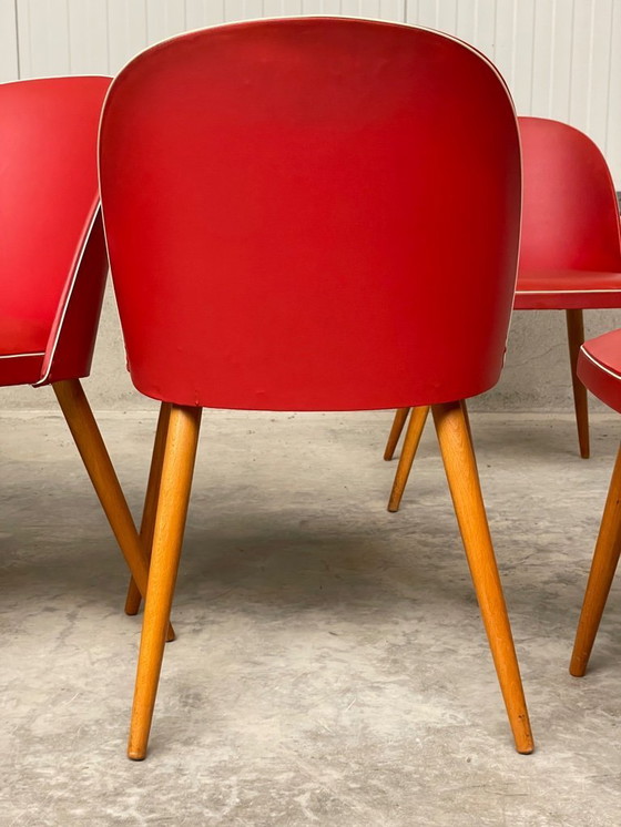 Image 1 of 6 Vintage 50's-60's RODE Skai eetkamerstoelen