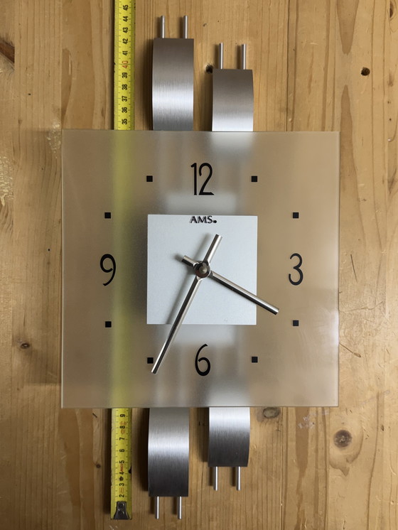 Image 1 of 🕰️ AMS Design Wall Clock | Glass & Aluminum | Junghans Quartz | German modern design |