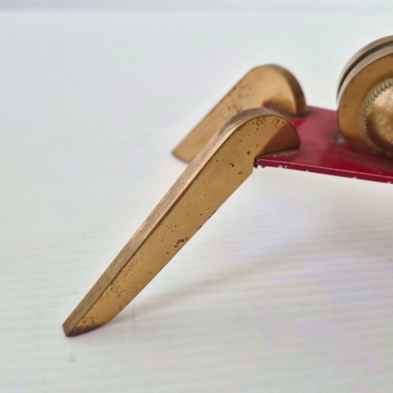 Image 1 of Vintage 1950s Adjustable Table Lamp, Brass and Steel, Red Lacquered, 1950s