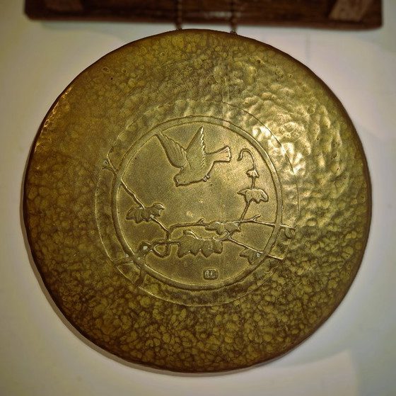 Gong decorativo con motivo a uccello, Oggetti decorativi, Legno, Ottone, Marrone, Rustic (foto 5 di 6)