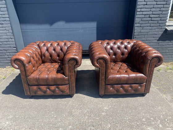 Image 1 of Due bellissime poltrone Chesterfield inglesi, sigari, cognac