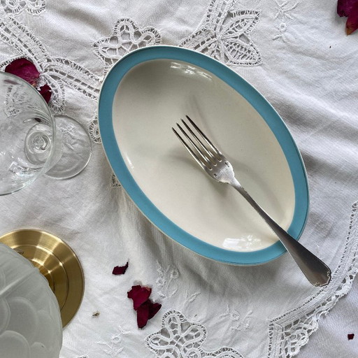 Small serving dish, antique Boch et Frères Kéralux blue earthenware