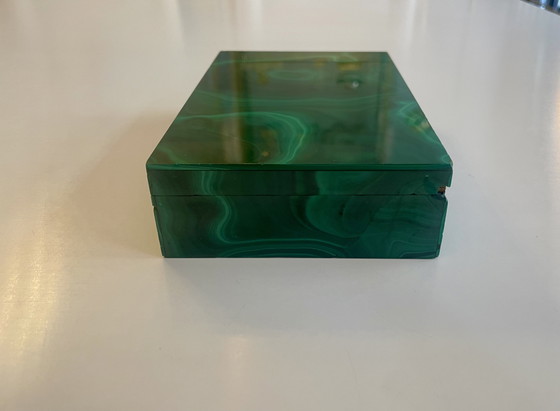 Image 1 of Malachit Schatulle mit vergoldetem Echtsilber Scharnier Juweliersarbeit aus Italien 