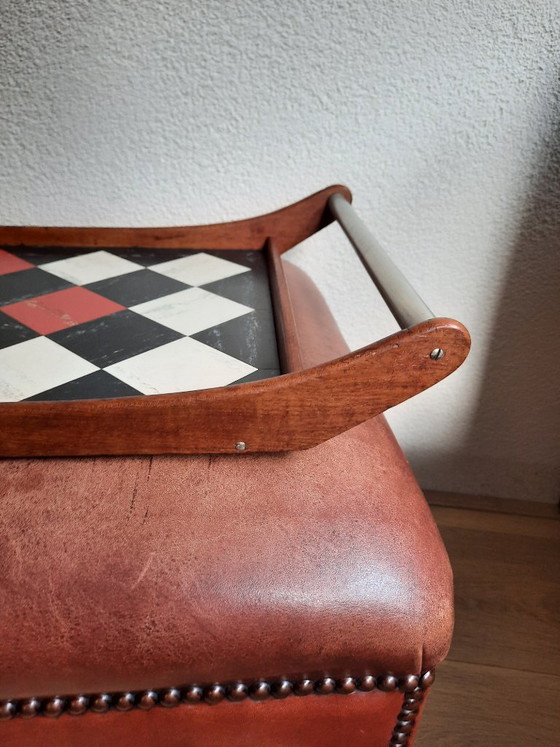 Plateau vintage Art Déco en bois orné d'un motif en losanges incrustés de pierres. – Accessoires de table (photo 4 of 6)