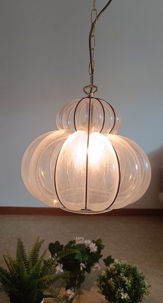 Image 1 of MURANO  Lampada a sospensione Zucca - Soffiato in gabbia -New