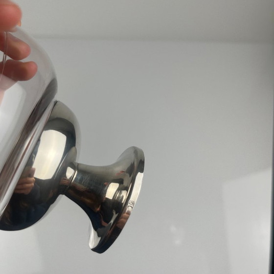 Image 1 of Juego de 10 vasos para postre/helado, de vidrio y metal (¿plata?), 1970