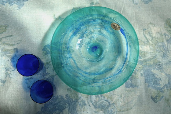 Image 1 of Rolf Wiemers Glass art Germany unique mouth-blown bowl blue-green.