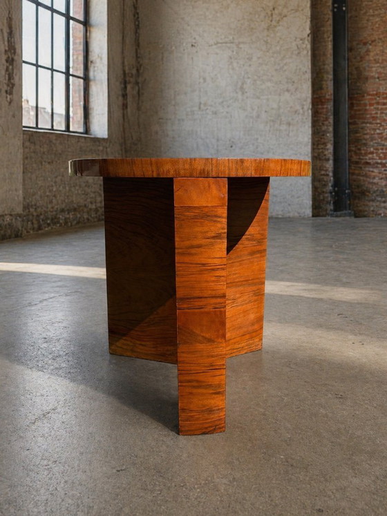 Image 1 of Art Deco Round Side Table with Shelf – Vintage Wood Occasional Table / Bedside Table