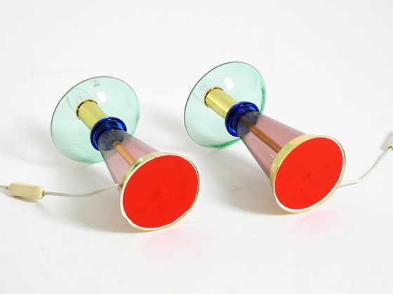 Image 1 of Deux lampes de table rares en verre de Murano italien des années 1980, au design Memphis postmoderne | Vetri Murano