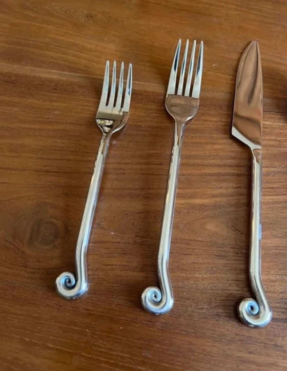 Image 1 of Set di 5 posate in acciaio inox - forma a spirale/vortice - set di posate originale