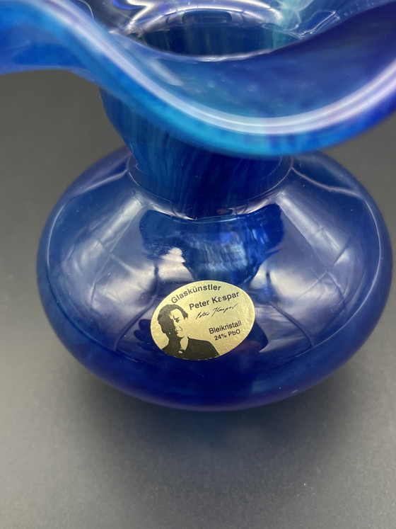 Compact art glass vase by Peter Kaspar made of blue lead crystal. (photo 3 of 6)
