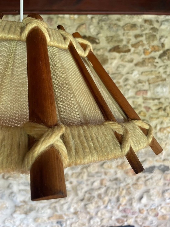 Image 1 of Suspension en bois et jute, style scandinave vintage, années 1960