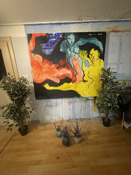 Image 1 of Le giocatrici opera firmata originale Leonardo Di Rocco 150 X 130 cm 