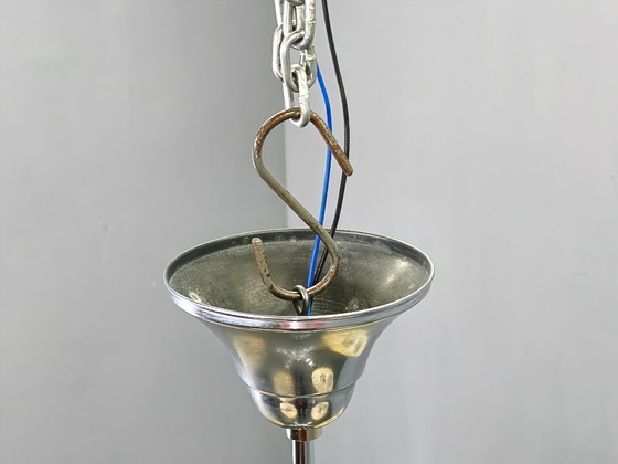 Image 1 of Art Deco kroonluchter van chroom, hout en glas, Tsjechoslowakije