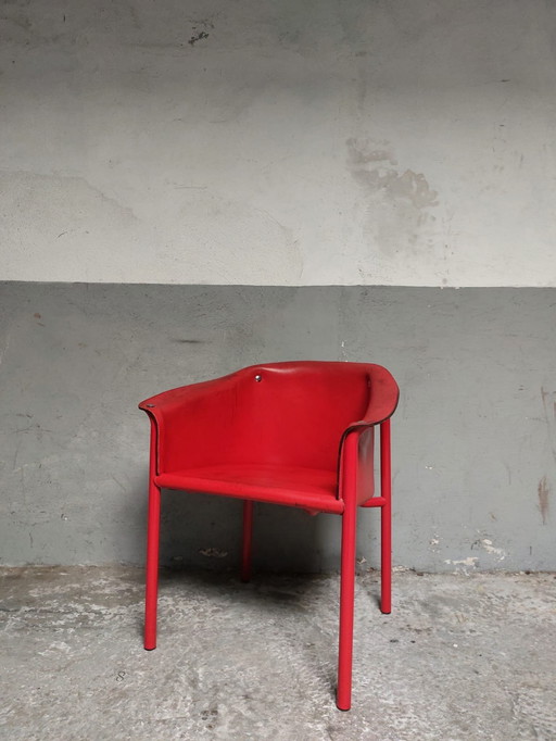 Red Leather Armchair Memphis Style