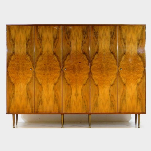 Vintage mid-century 5-door closet in walnut, 1960s