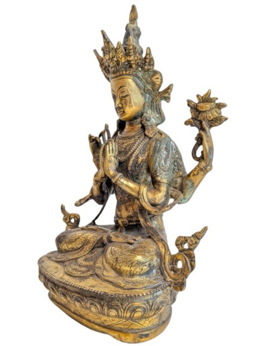 Avalokiteshvara (Chenrezig) à quatre bras en bronze doré – Himalaya – Sculptures, Gold (photo 8 of 11)