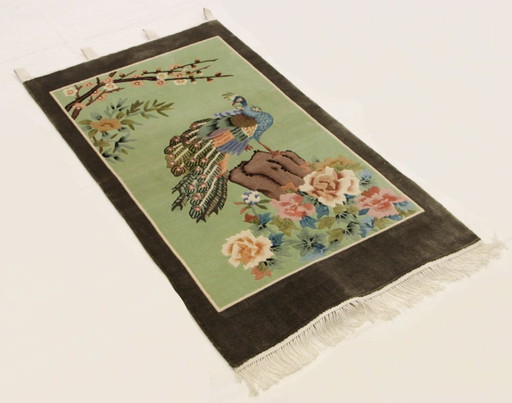 China Pure Silk Hand-Knotted Oriental Rug 125 x 70 cm Excellent Condition