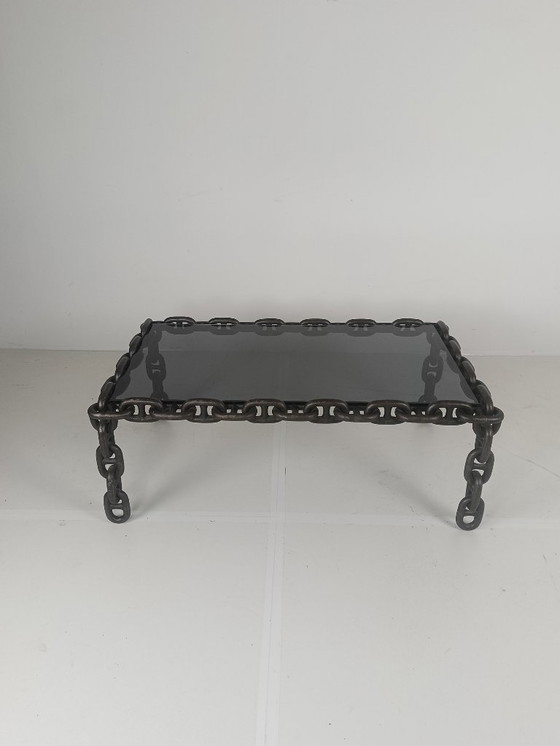 Image 1 of Vintage Brutalist Zwart IJzeren Ketting Salontafel met Origi
