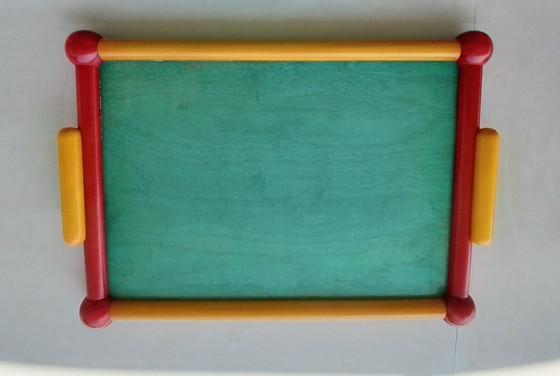Image 1 of Raro Vassoio Vintage in Legno di Pietro Manzoni – Design Postmoderno / Stile Memphis Anni '80