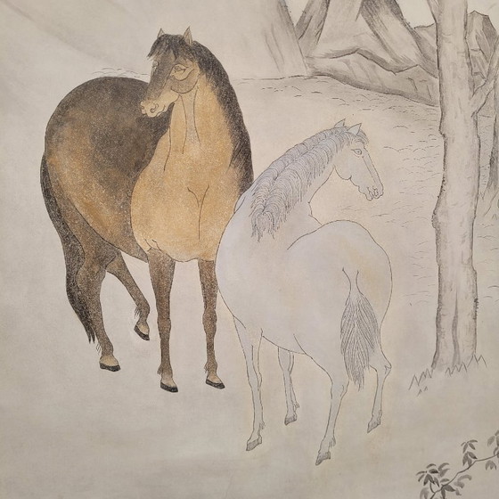 Image 1 of Paravento Byôbu “Cavalli selvaggi”, scuola Kano, periodo Edo, XIX secolo – Giappone