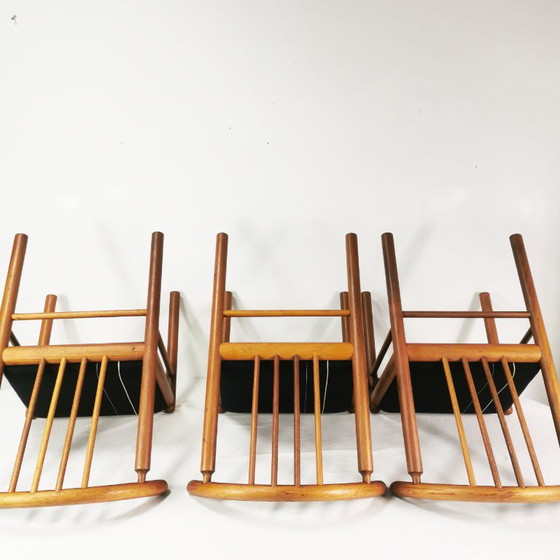 Set of 6 teak chairs, Mid-Century, Denmark, 1970s. – Dining chairs, Textile, Wood (photo 9 of 18)