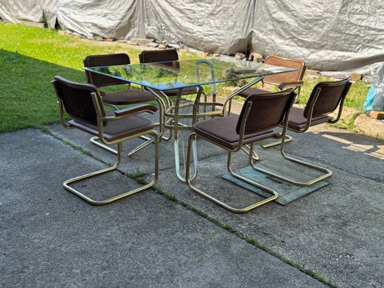 Italian Brass Dining Set with Table and Chairs, 1970s, Set of 7 – Glass, Hollywood Regency (photo 7 of 7)