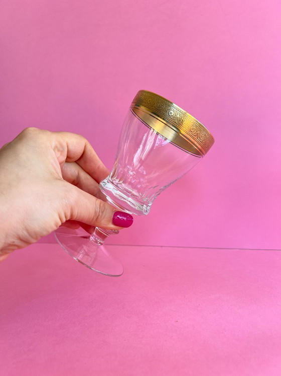 Image 1 of 6x Theresienthal Weinglas Likörglas Kristallglas „Concorde“ – 24K Goldrand – Mintonborte – Vintage