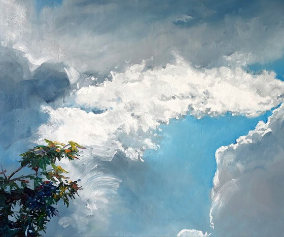 Original Oil Painting Modern Art Landscape Sky Clouds To A Meeting – Paintings & Drawings, Canvas (photo 6 of 7)