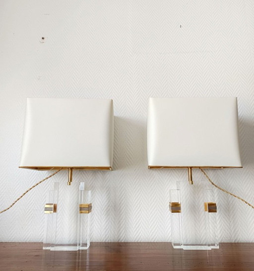 2x Hollywood Regency Plexiglas Lampen 1970