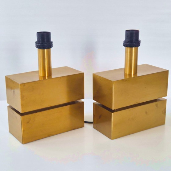 Image 1 of Pair of 1970s table lamps in brushed gold metal, 70s DLG Maison Charles, 1970s