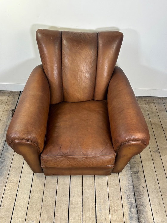 Image 1 of Vintage leren clubfauteuil uit de jaren 50