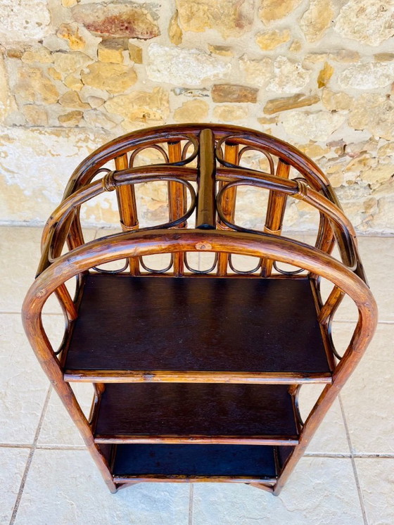 Image 1 of Vintage plank van bamboe en rotan met 2 verdiepingen en opbergruimte, jaren 1960