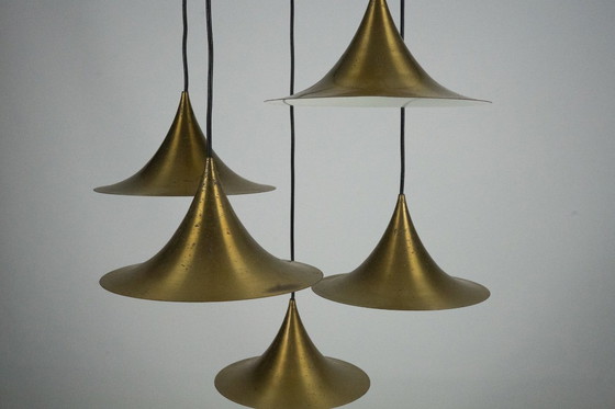 Image 1 of Fog & Morup, Midcentury Brass Pendant with Five Pendant Drops. Danmark, 1960s