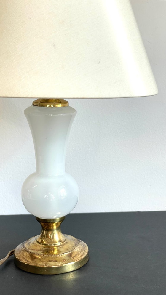 Image 1 of LAMPE Verre OPALIN et Laiton VINTAGE