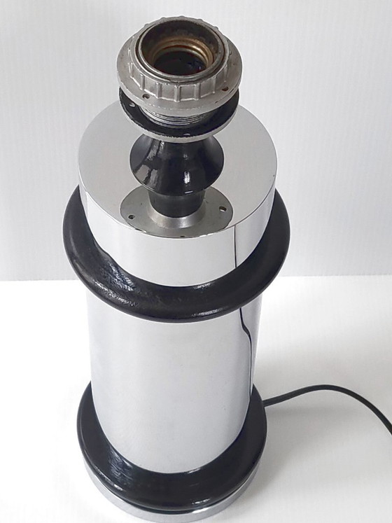 Image 1 of Vintage 1970s Table Lamp in Chrome Steel & Black Lacquered Wood
