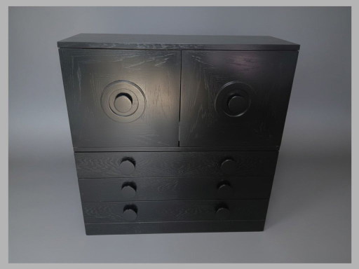 Mueble bar de estilo brutalista belga — roble negro con barra iluminada, década de 1970