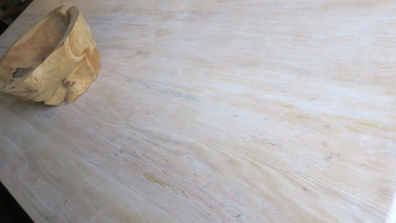 Image 1 of Large Brutalist Limed Oak Trestle Table 1940s