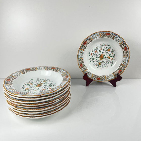 Image 1 of Set aus 10 Gien-Suppentellern, Dekor Rouen Esparsette, 1990