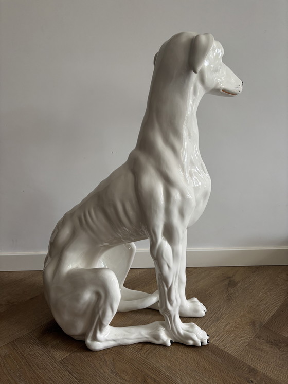 Image 1 of ELEGANT LIFE-SIZE ITALIAN CERAMIC GREYHOUND 74 CM