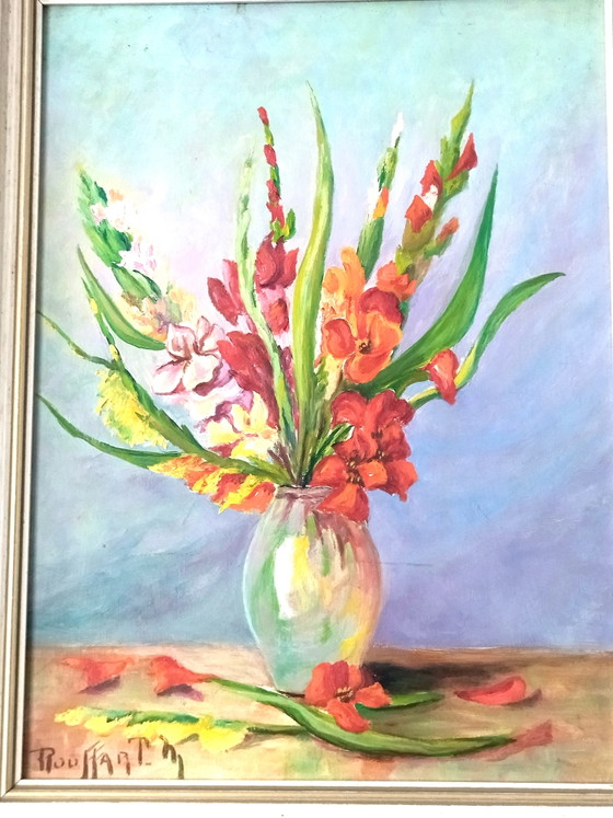 Image 1 of Oil painting on panel – Still life with gladioli