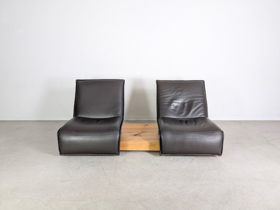 Image 1 of Divano Koinor Free Motion Edit Design Divano in pelle marrone con travi in ​​rovere