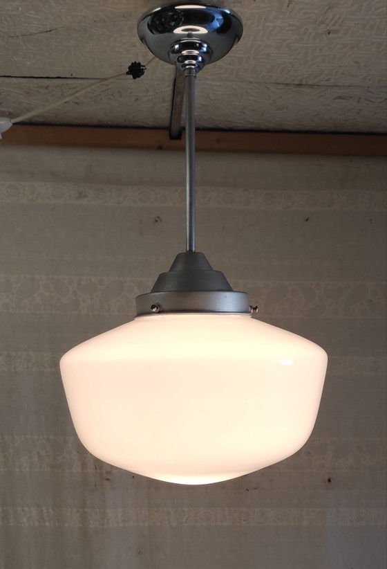 Image 1 of Bauhaus style pendant light, opaline globe XL, 30cm diameter - early 20th century