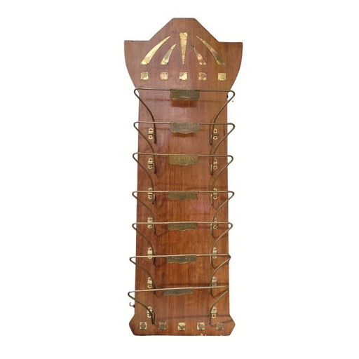 Wandmagazinständer, Holz und vergoldetes Messing, Art déco, 1920er Jahre – Deutschland